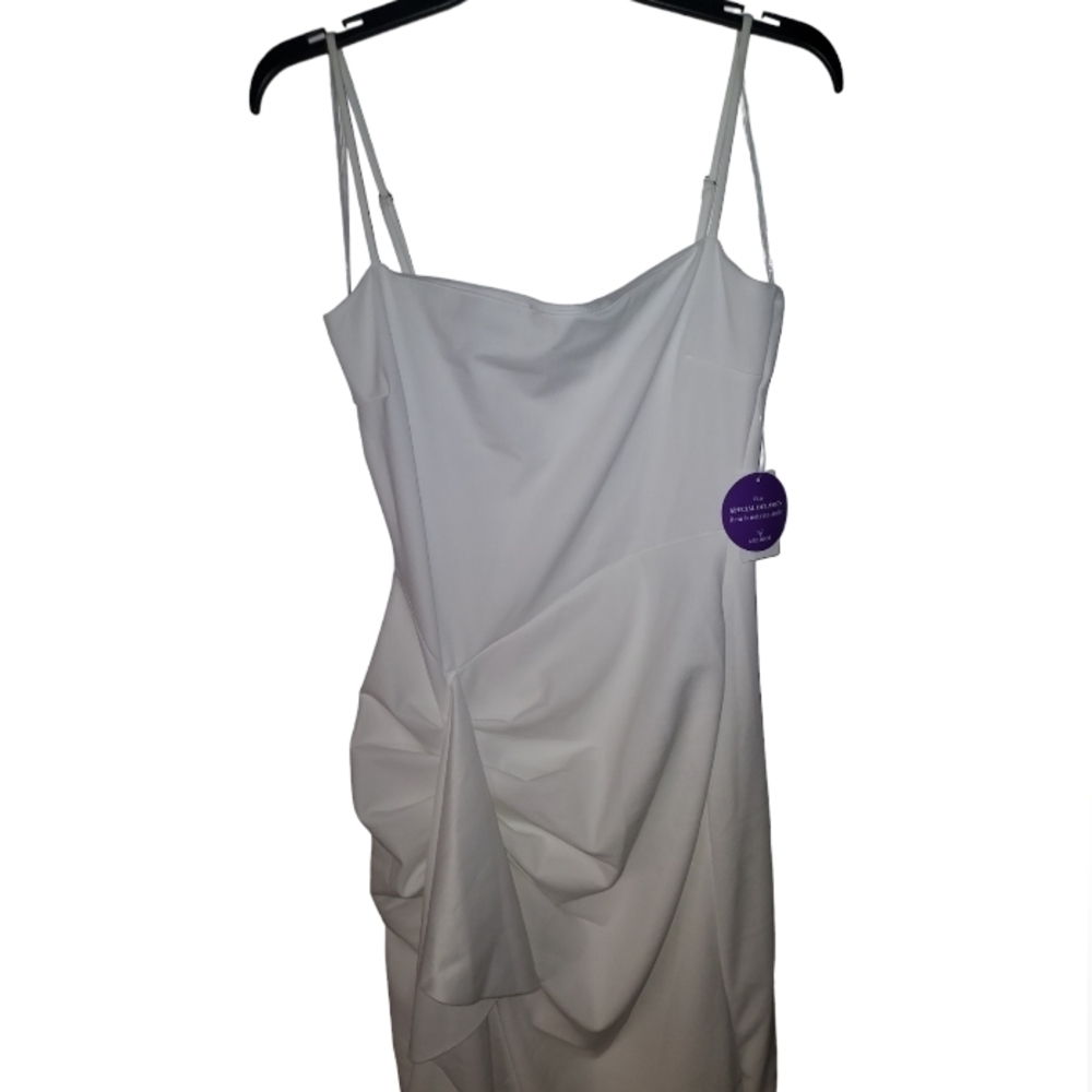 WINDSOR Maggie white Ruffled High Slit Crepe Formal Dress - Picture 5 of 10